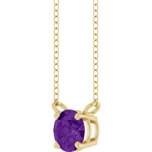 14K Yellow Natural Amethyst Solitaire 18" Necklace