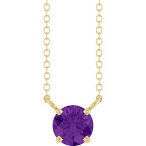 14K Yellow Natural Amethyst Solitaire 18" Necklace