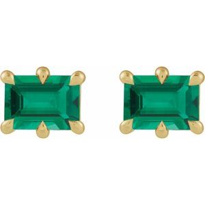 14K Yellow 6x4 mm Lab-Grown Emerald Stud Earrings