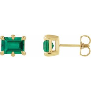 14K Yellow 6x4 mm Lab-Grown Emerald Stud Earrings