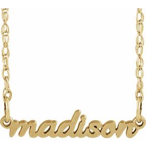 14K Yellow Tiny Script Nameplate 16-18" Necklace