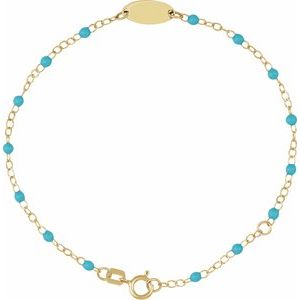 14K Yellow Engravable Enamel Bead Station 6-7" Bracelet