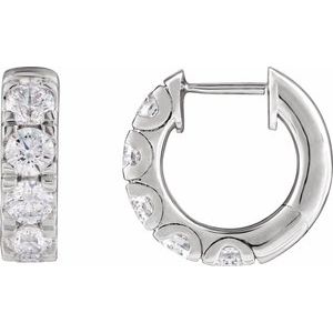 14K White 1 7/8 CTW Natural Diamond Hinged 14.7 mm Hoop Earrings