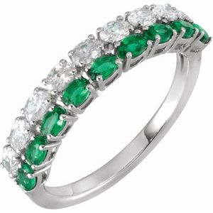 14K White Lab-Grown Emerald & 9/10 CTW Lab-Grown Diamond Ring