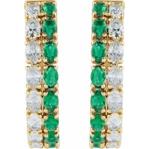 14K Yellow Lab-Grown Emerald & 1 5/8 CTW Lab-Grown Diamond 20.5 mm Hoop Earrings