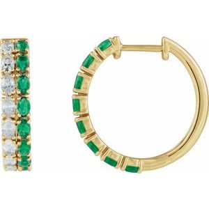 14K Yellow Lab-Grown Emerald & 1 5/8 CTW Lab-Grown Diamond 20.5 mm Hoop Earrings