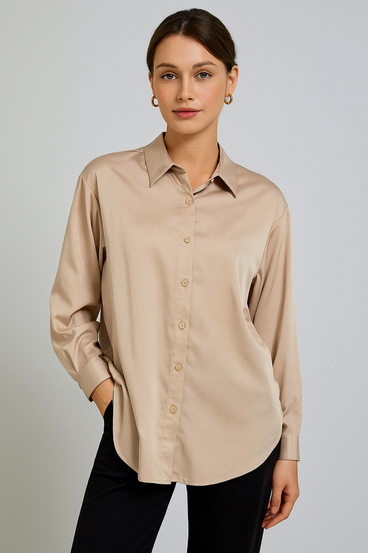 SATIN CHARMEUSE BUTTON FRONT SHIRT