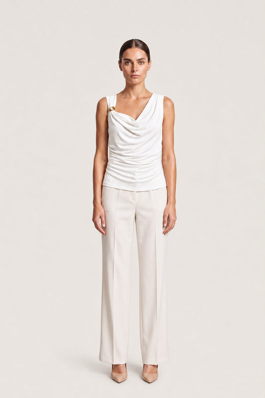 Draped Cowl Neck Top In Ivory