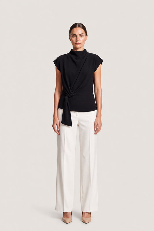 Draped High Neck Top In Black