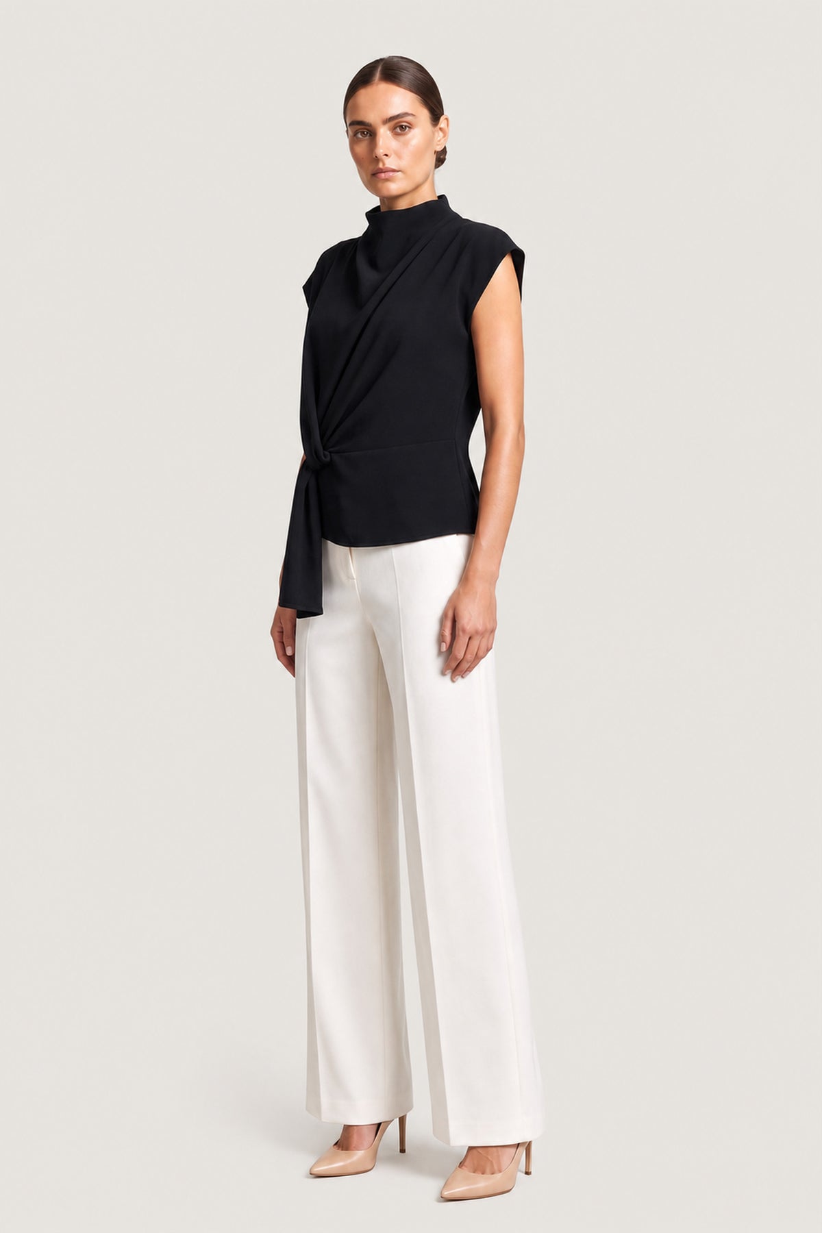 Draped High Neck Top In Black