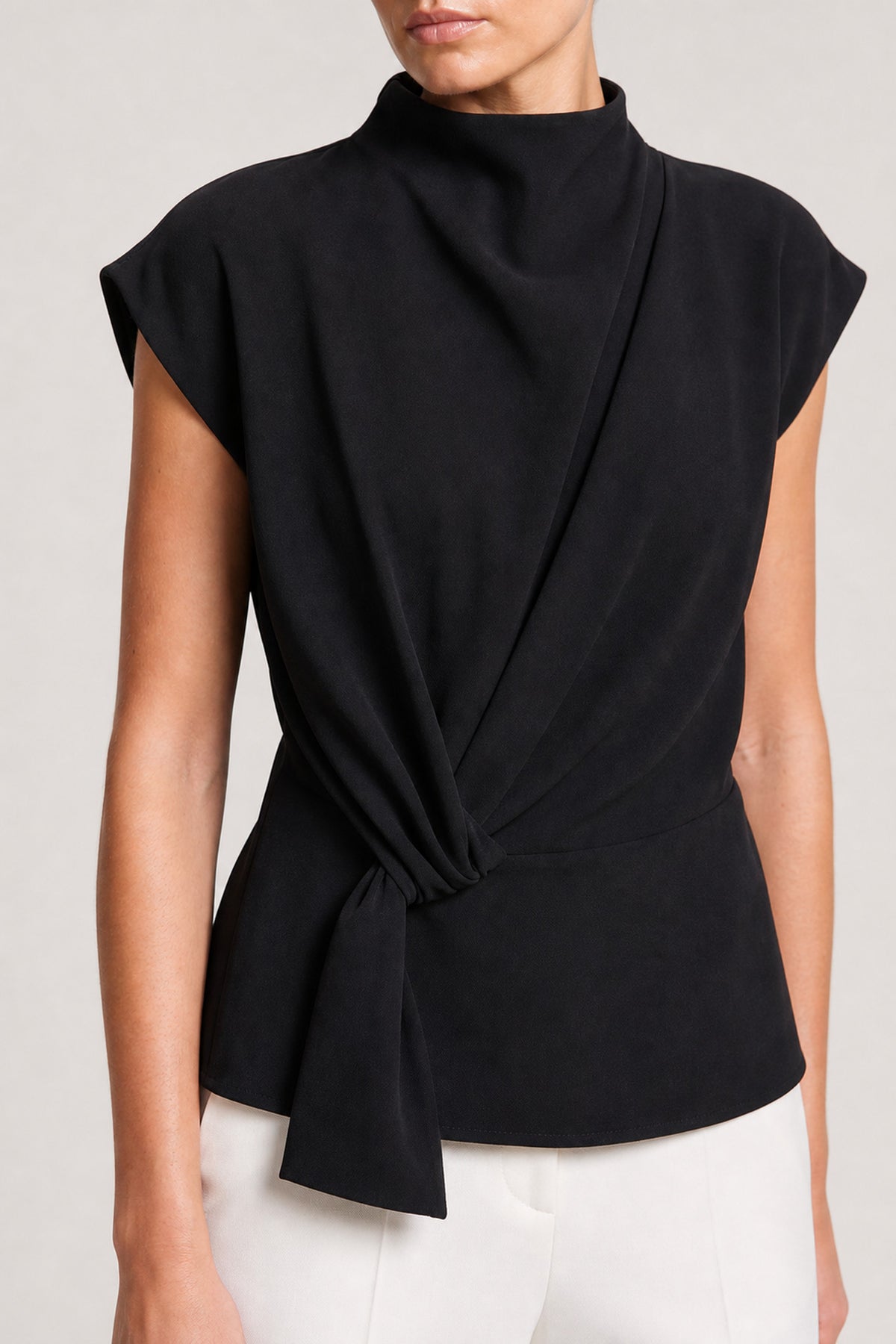 Draped High Neck Top In Black