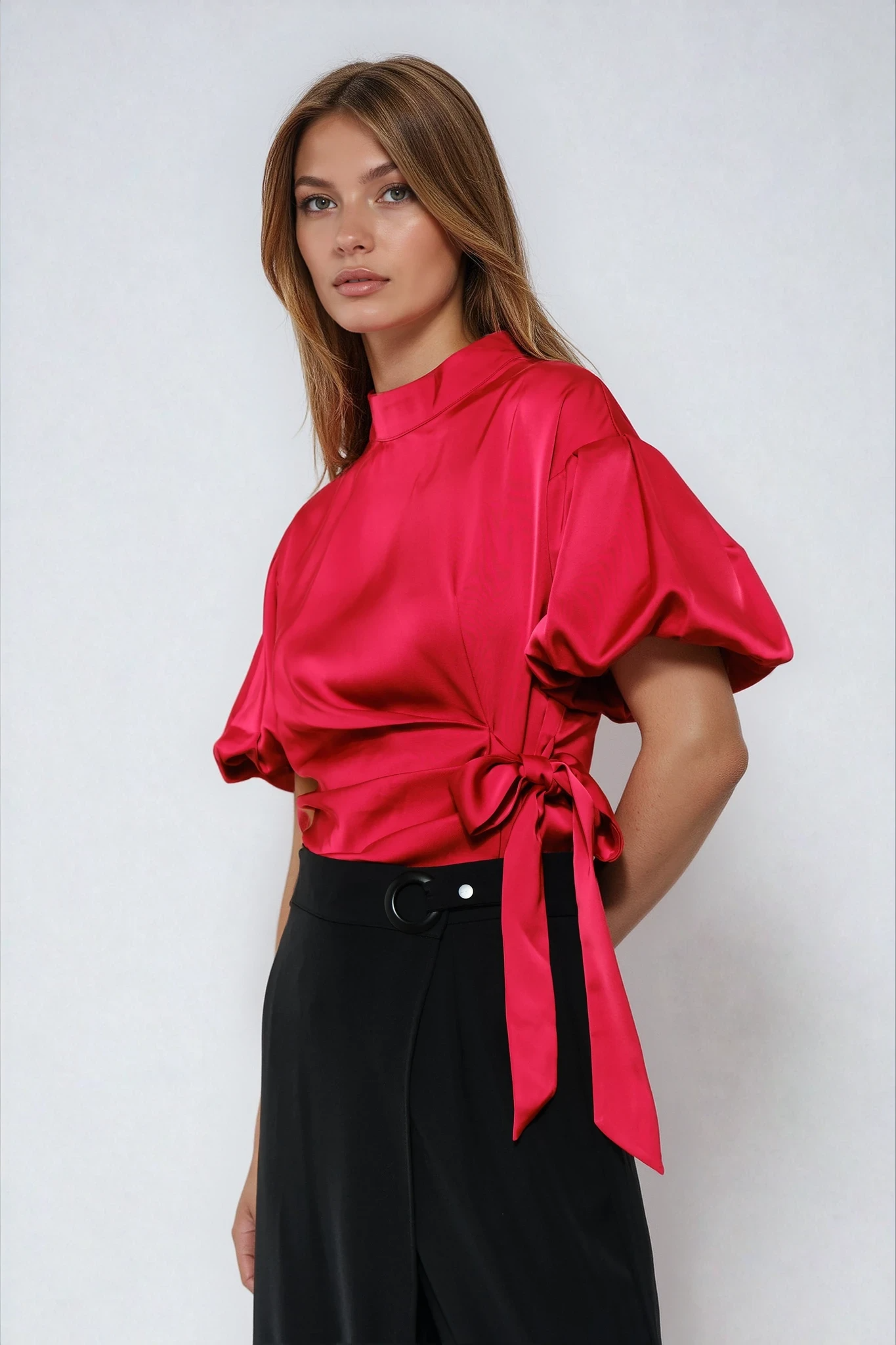 Side Tie Satin Blouse