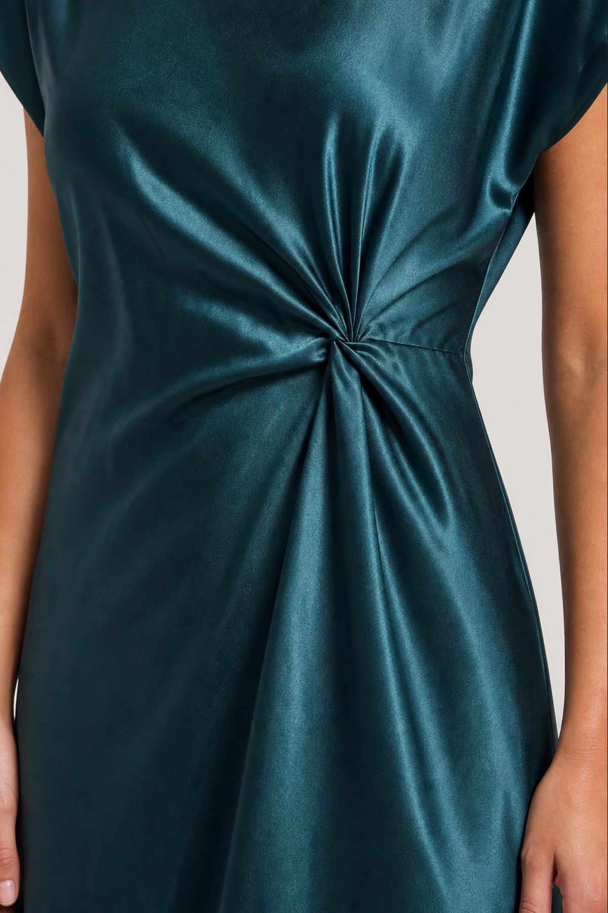 Knot Detail Satin Midi Dress In Teal