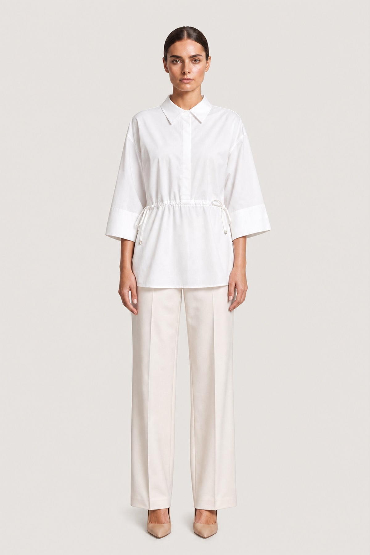 Drawstring Waist Shirt In White
