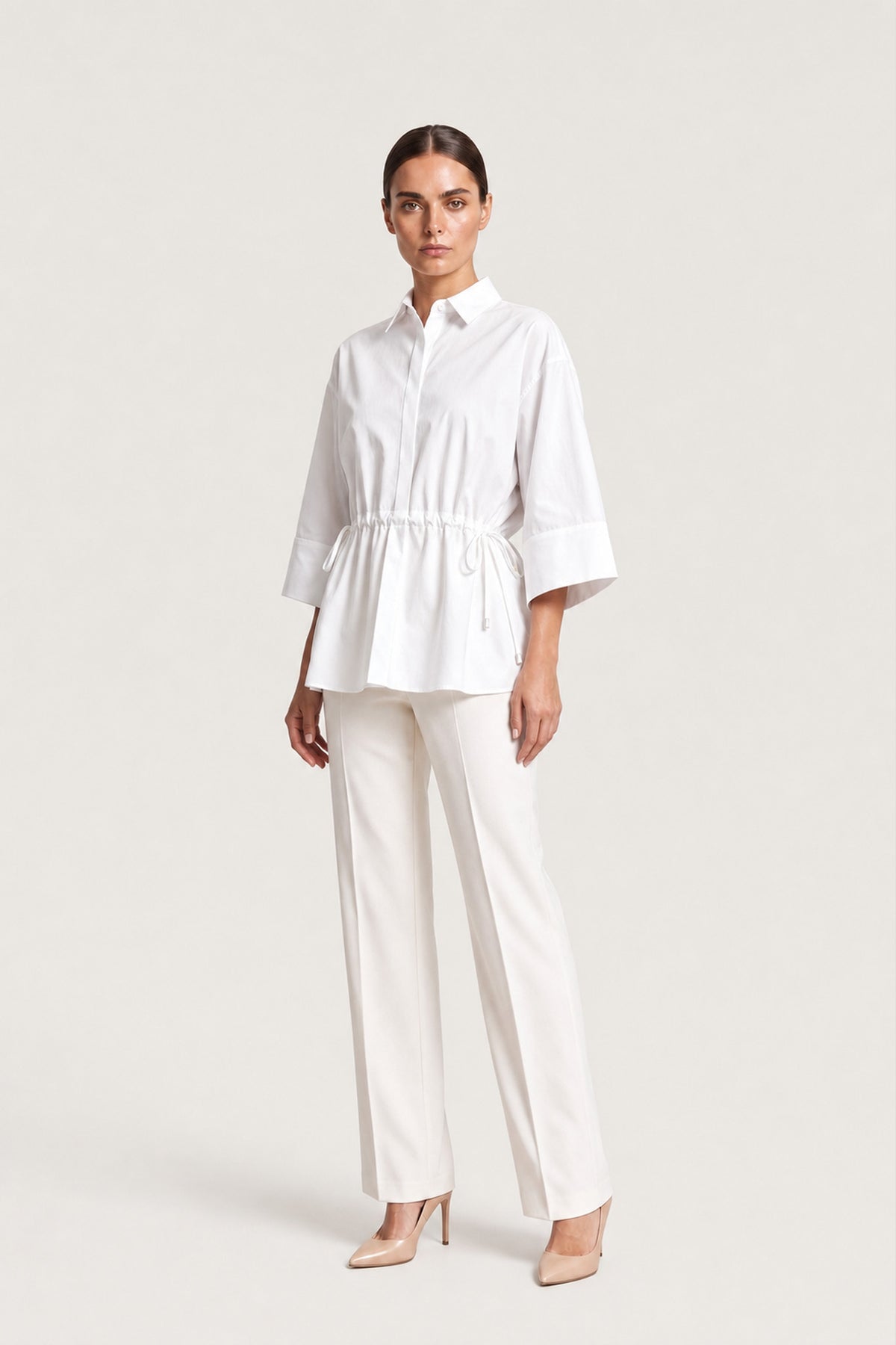 Drawstring Waist Shirt In White