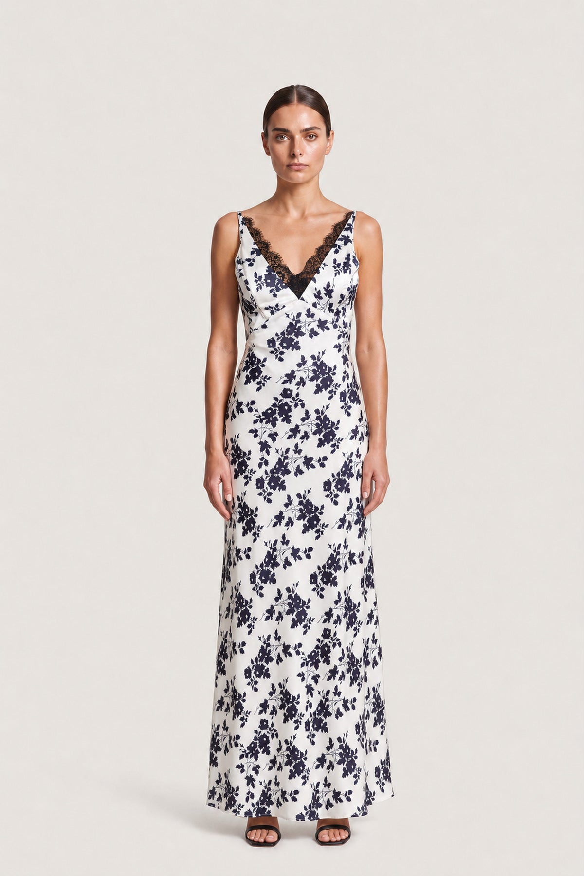 Floral Print Slip Maxi Dress In Ivory
