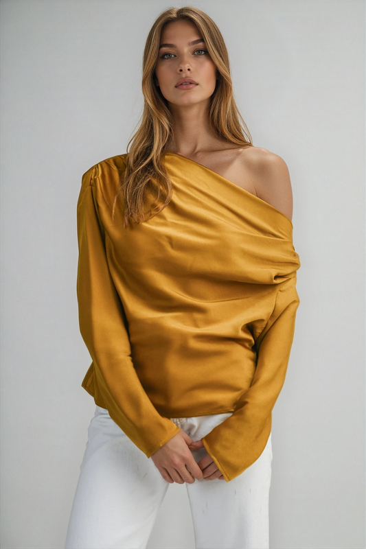 Satin One Shoulder Draped Top