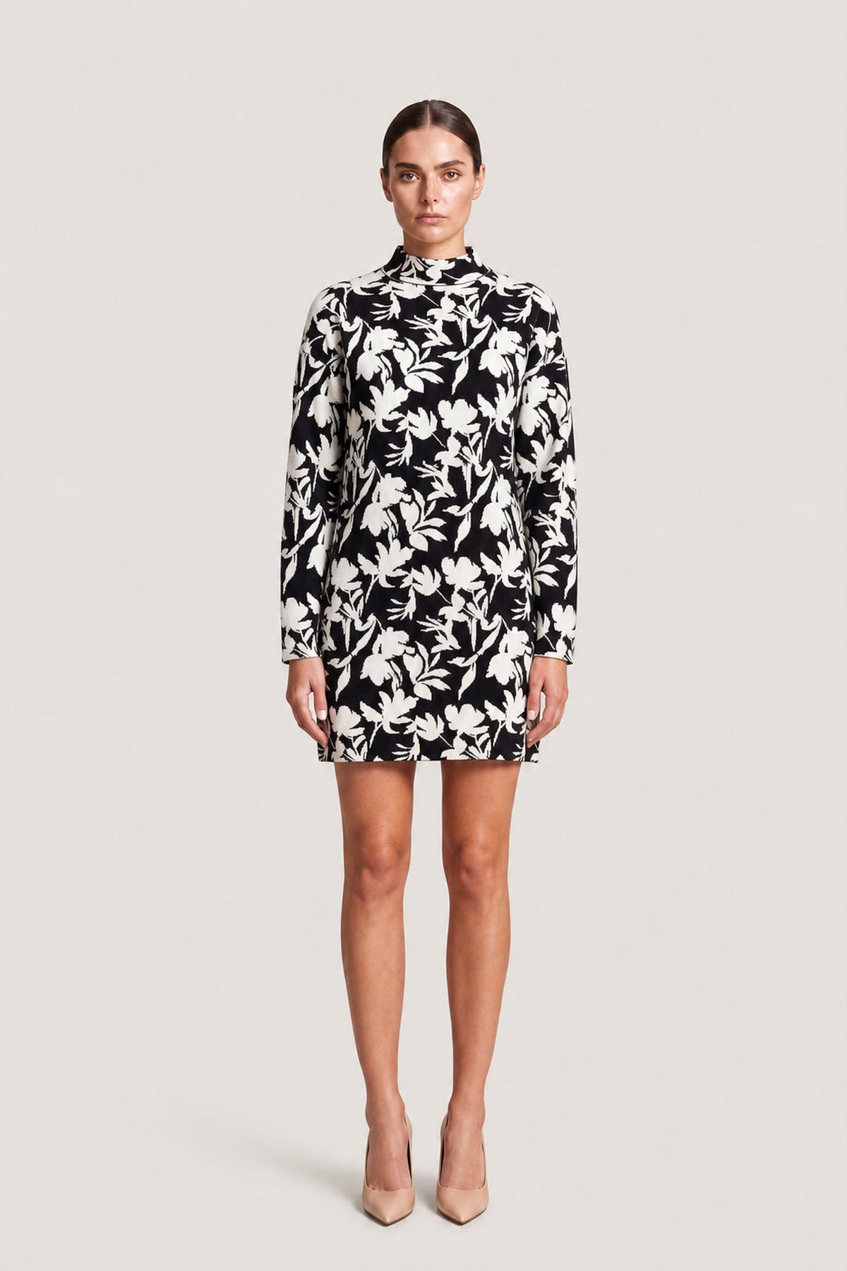 Floral Print Mini Dress In Monochrome
