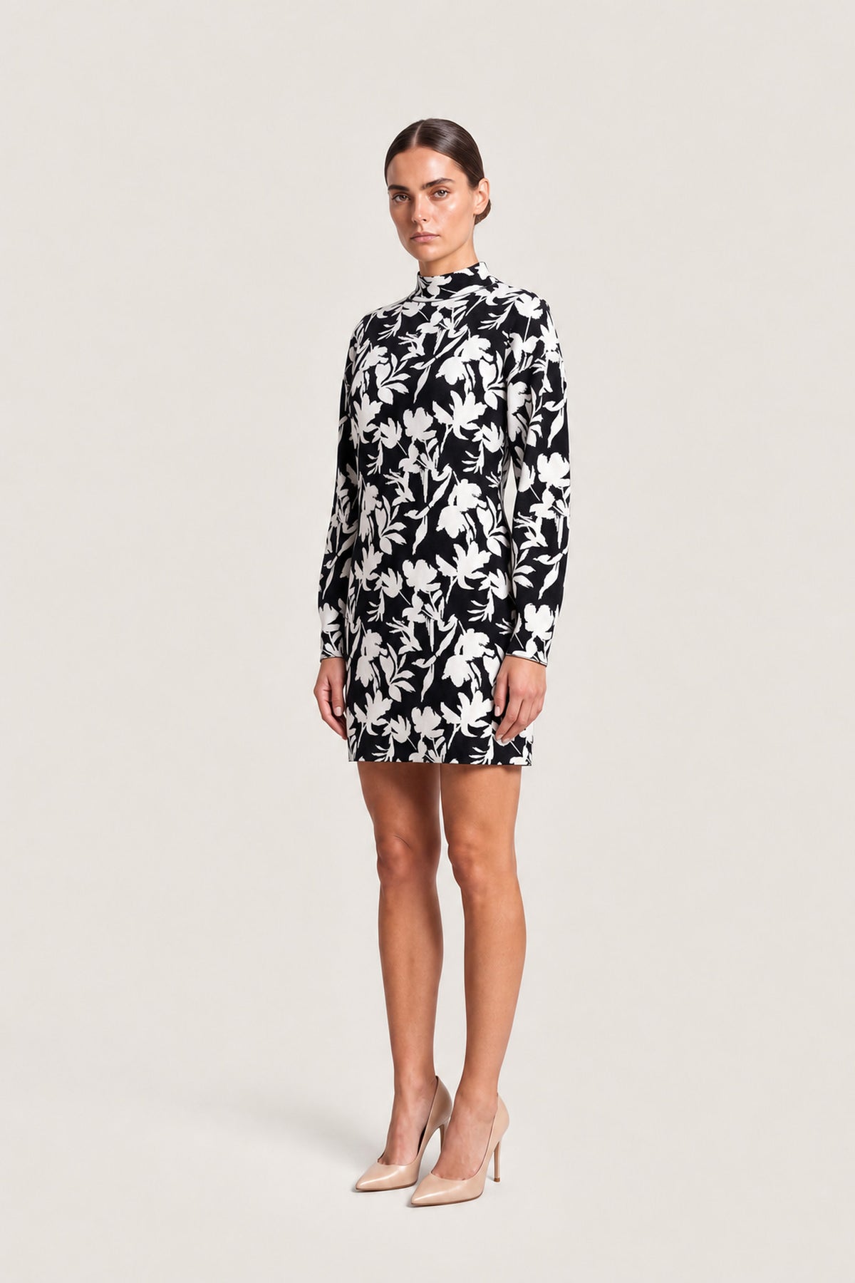 Floral Print Mini Dress In Monochrome
