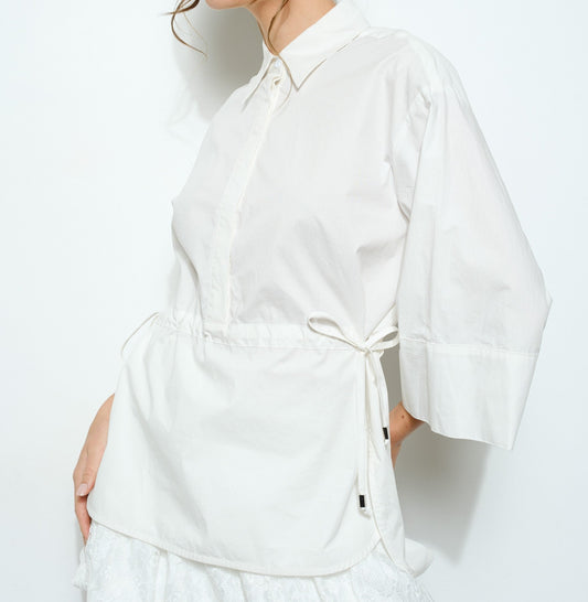 DRAWSTRING DETAIL COTTON SHIRT