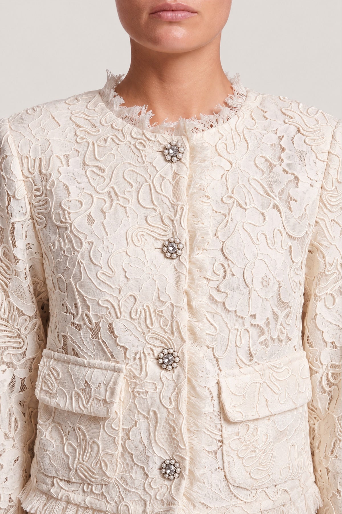 Lace Jacket And Trouser Set In Ivory