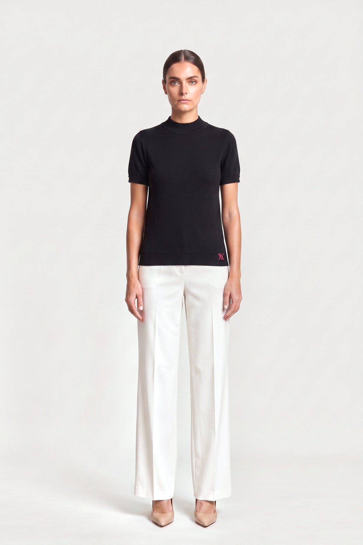 Mock Neck Knit Top In Black