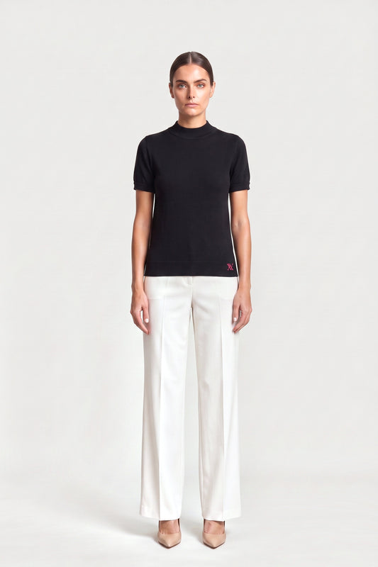 Mock Neck Knit Top In Black