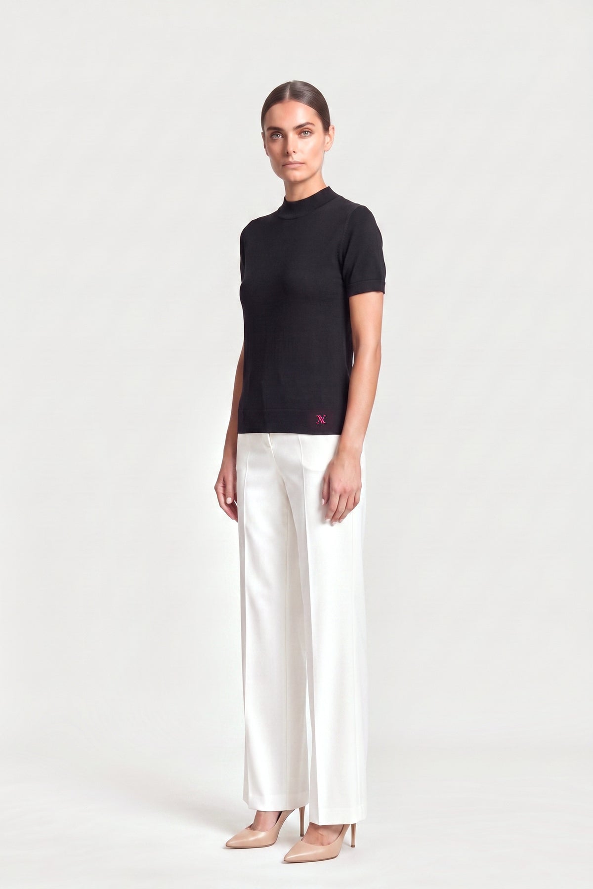 Mock Neck Knit Top In Black
