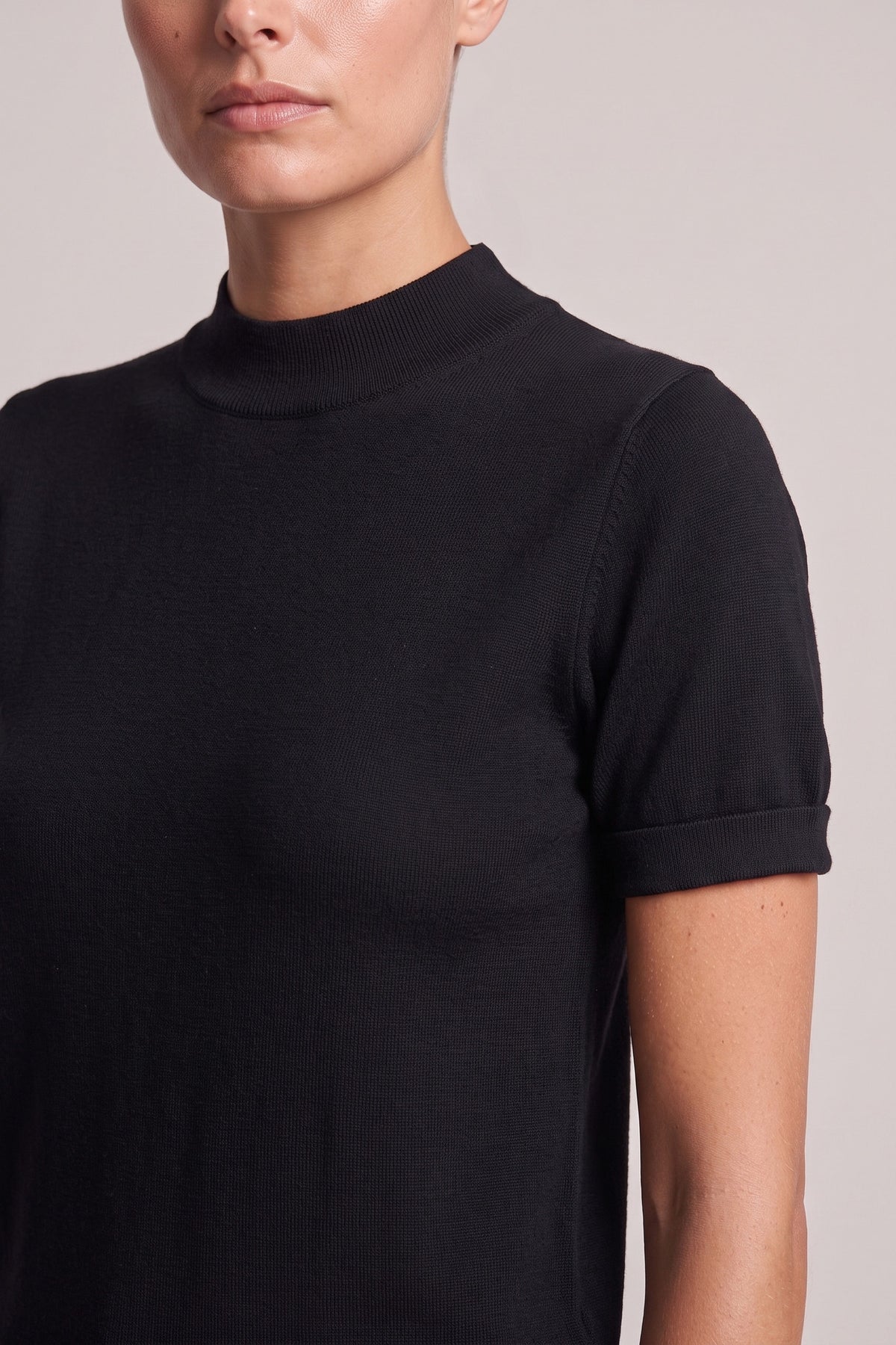 Mock Neck Knit Top In Black