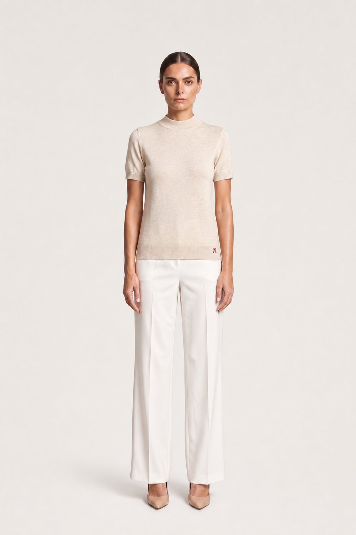 Mock Neck Knit Top In Oatmeal