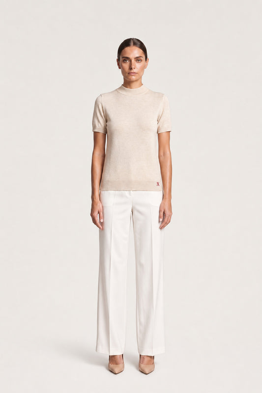 Mock Neck Knit Top In Oatmeal