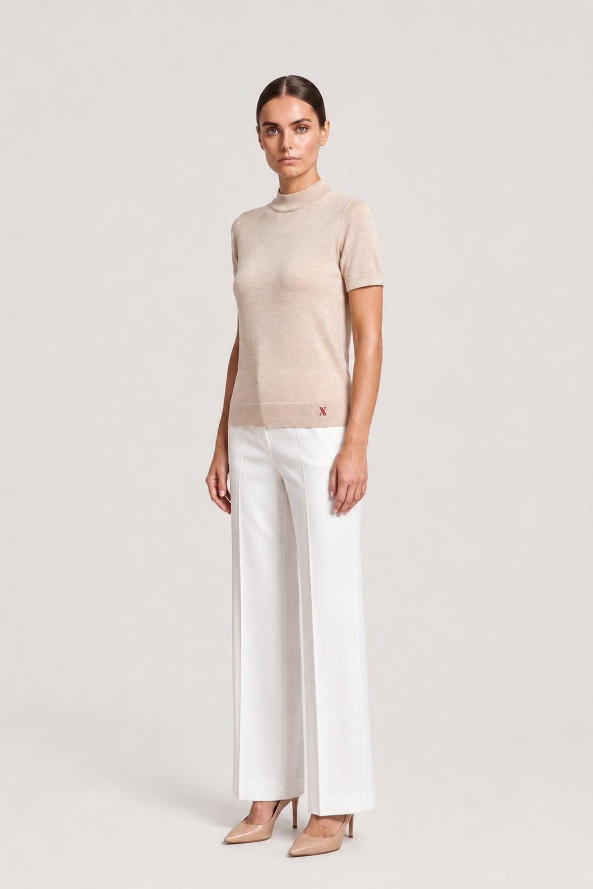 Mock Neck Knit Top In Oatmeal