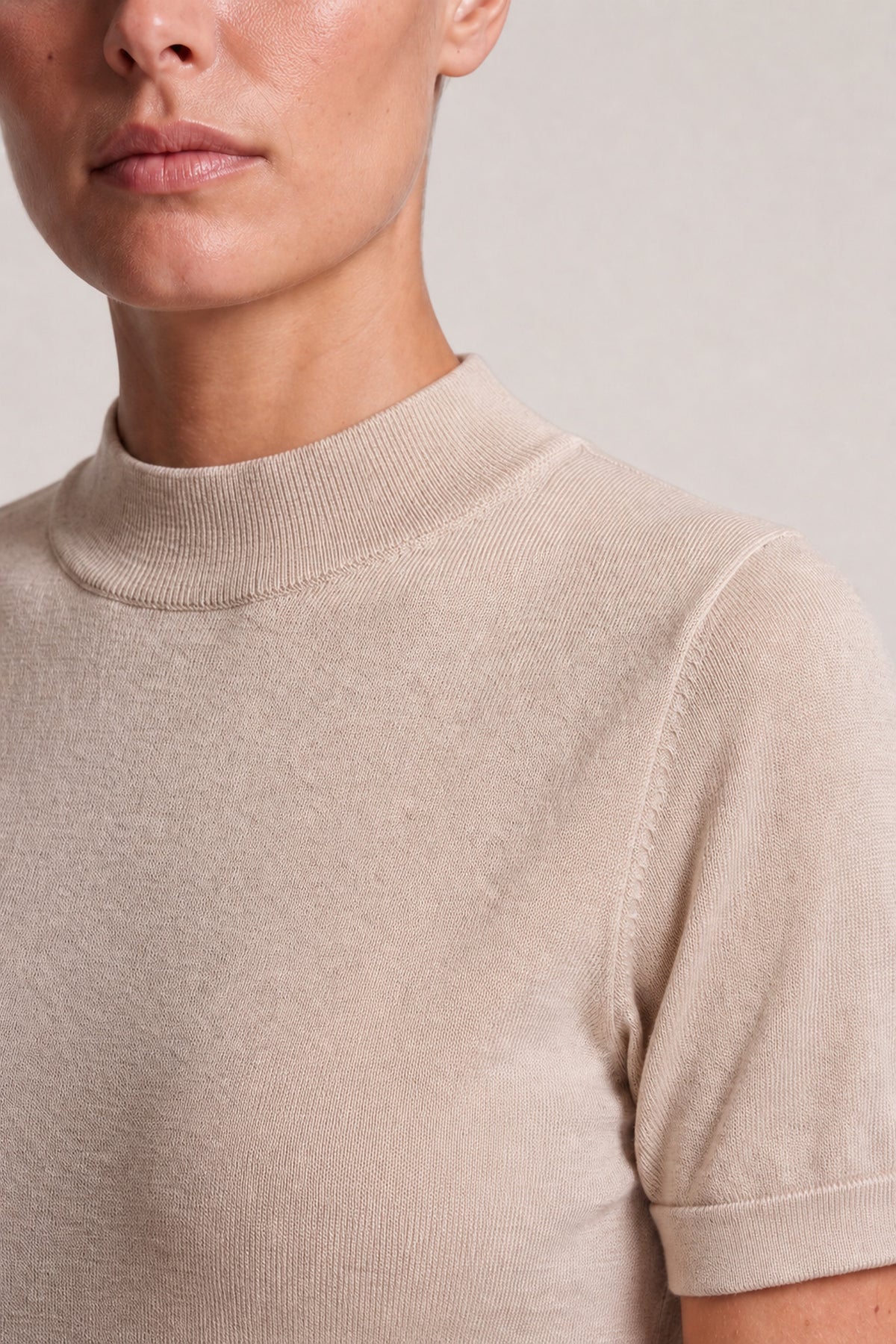 Mock Neck Knit Top In Oatmeal