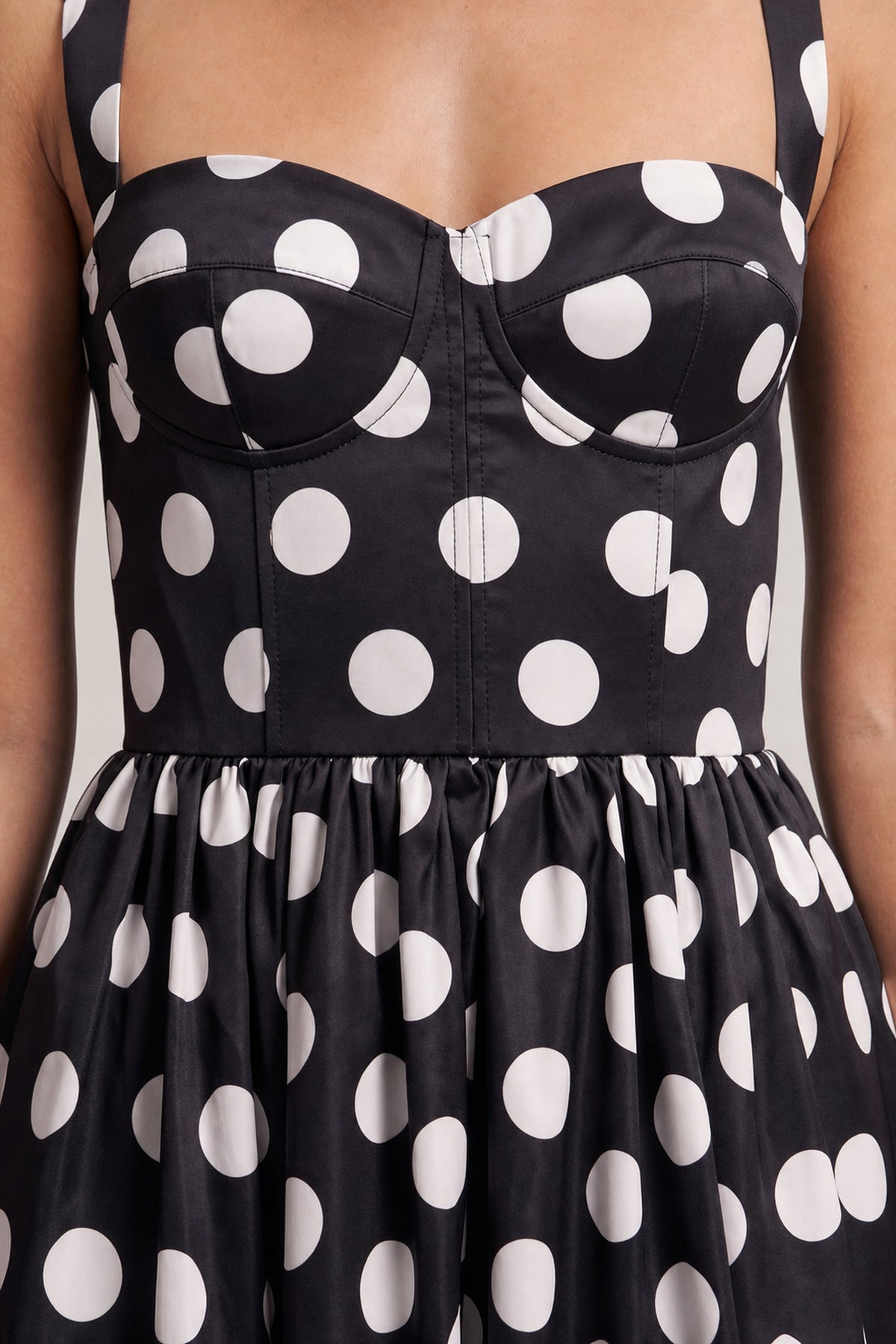 Polka Dot Bustier Midi Dress In Black