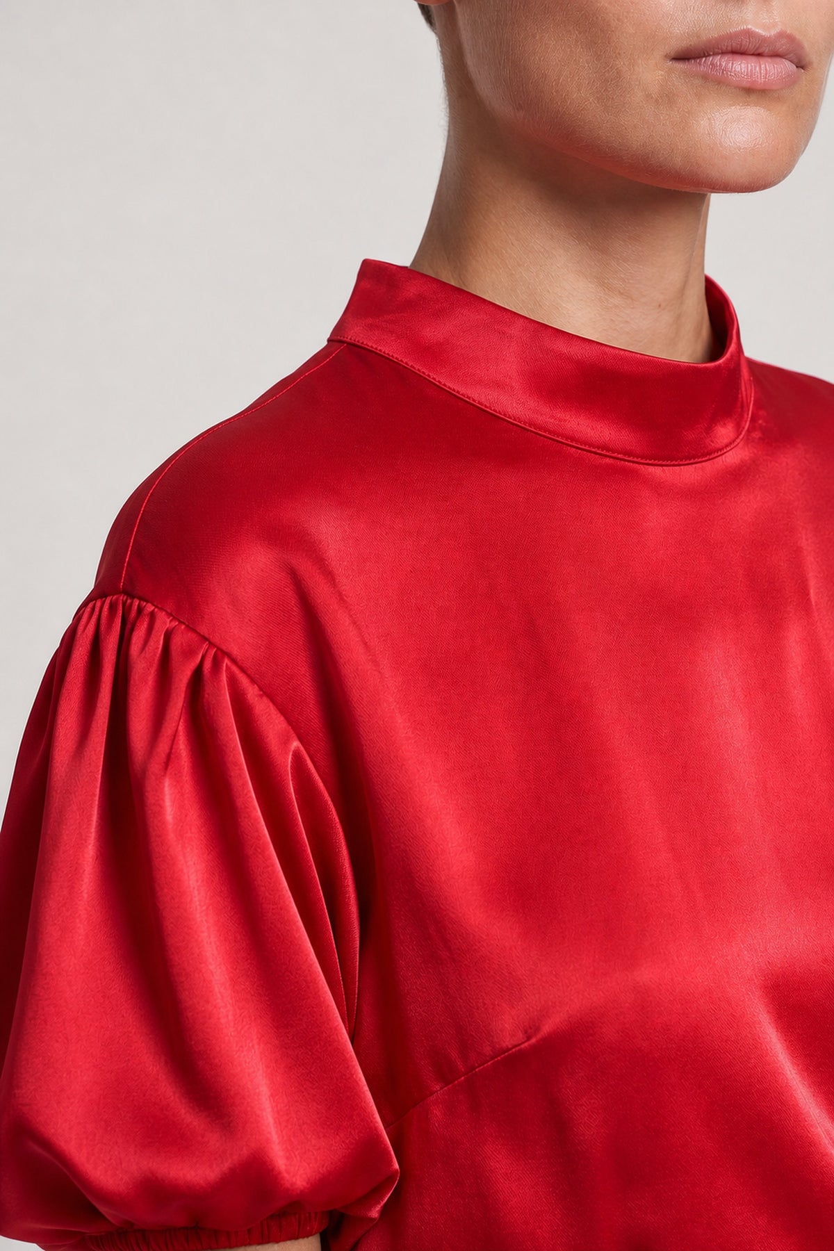 Side Tie Satin Blouse In Cherry