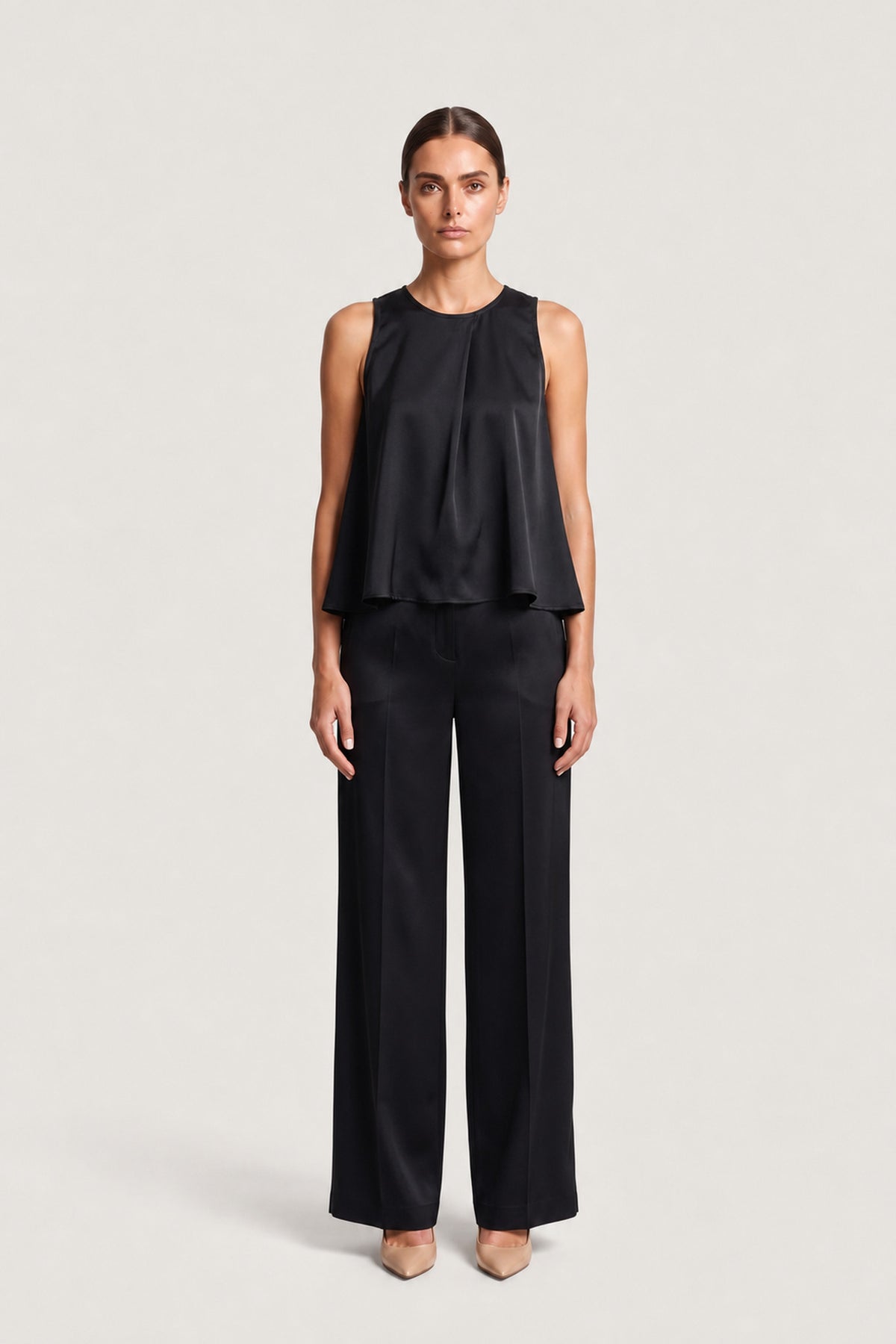 Draped Satin Jumpsuit In Black
