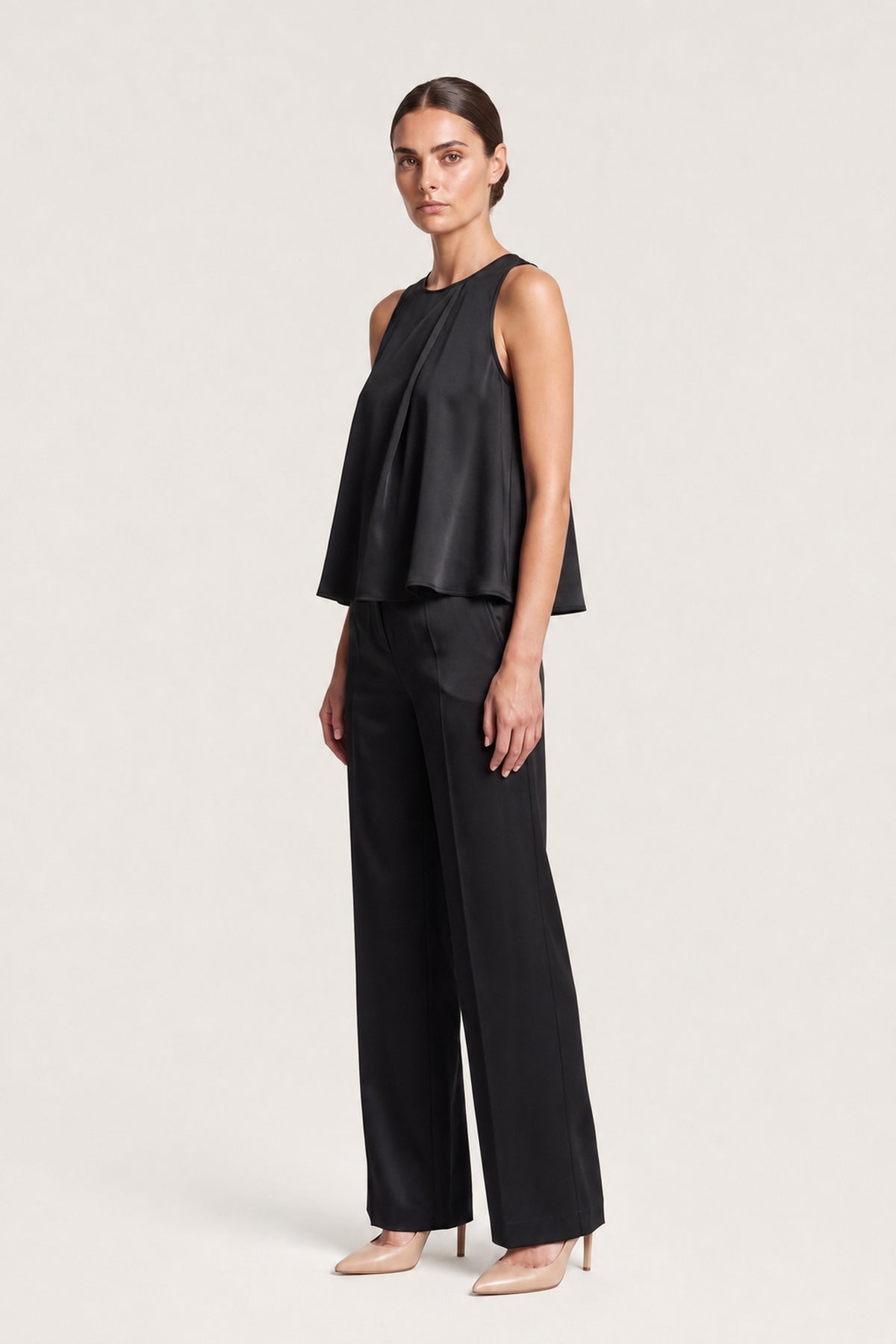 Draped Satin Jumpsuit In Black