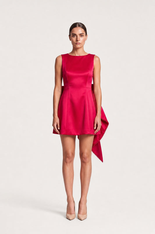 Open Back Bow Mini Dress In Raspberry