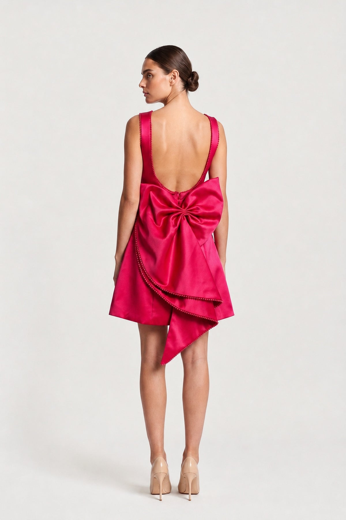 Open Back Bow Mini Dress In Raspberry
