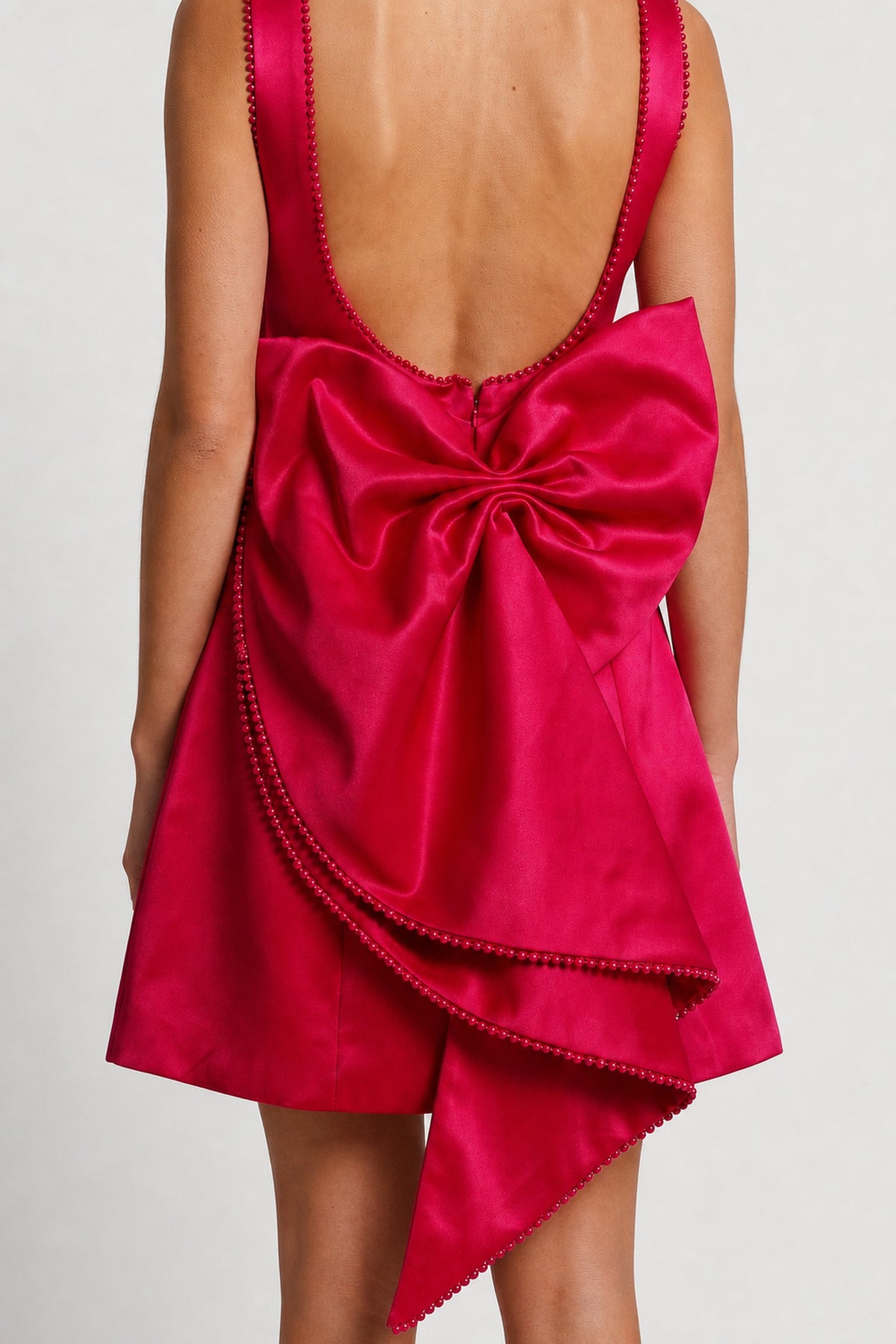 Open Back Bow Mini Dress In Raspberry