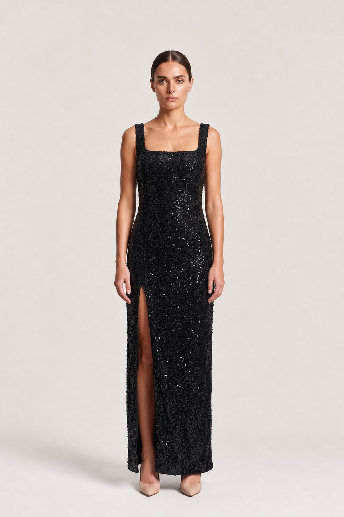 Sequin Column Maxi Dress In Black