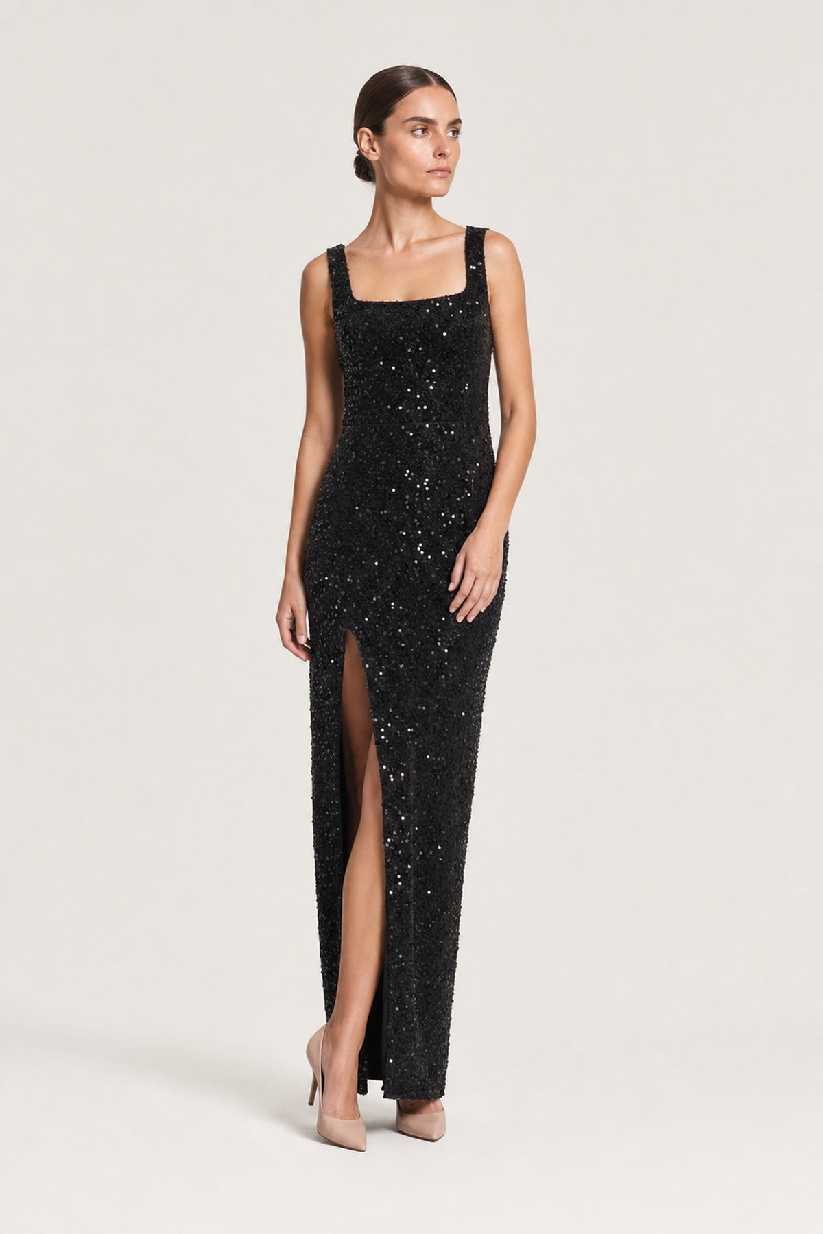 Sequin Column Maxi Dress In Black