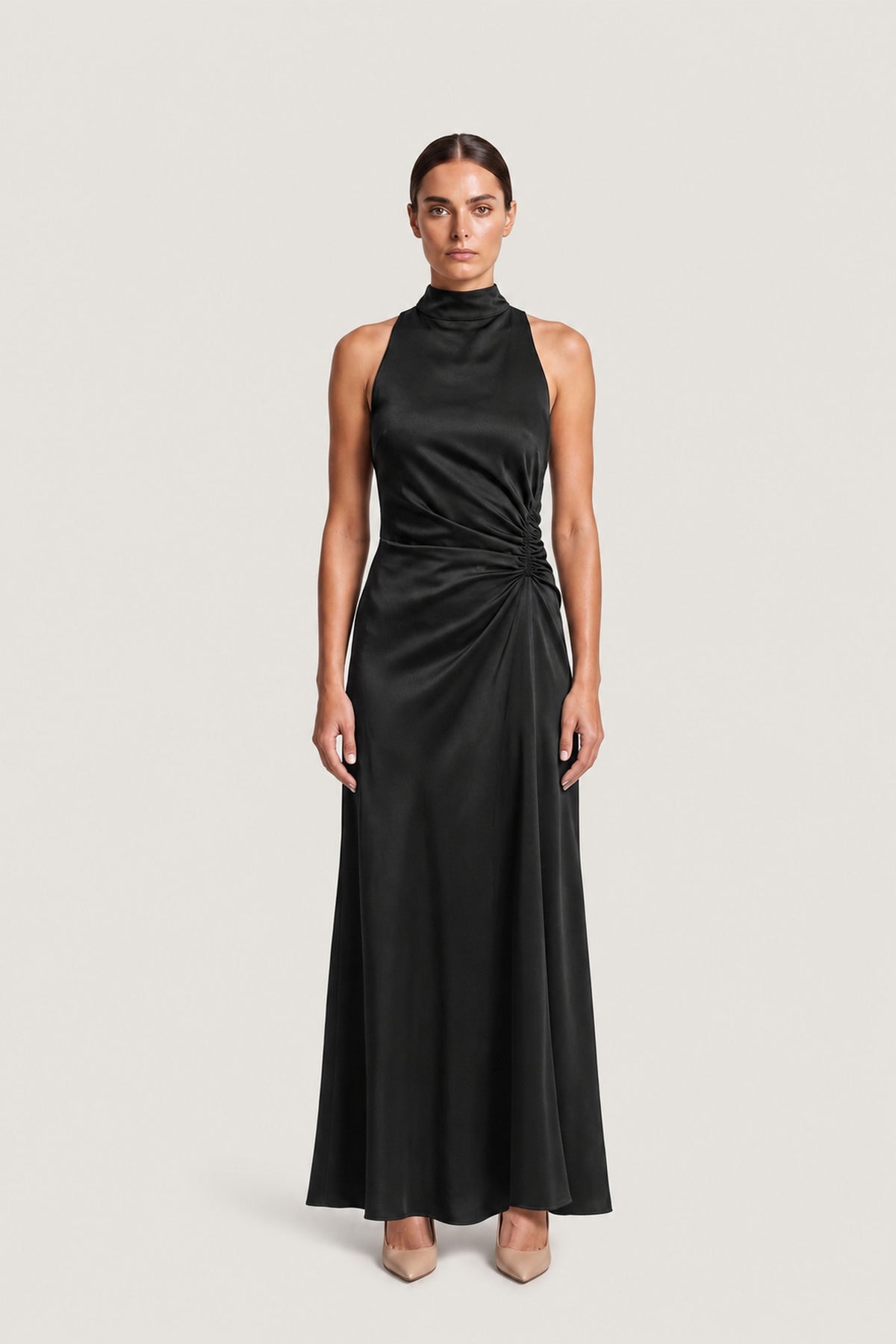 Ruched Draped Maxi Dress In Black