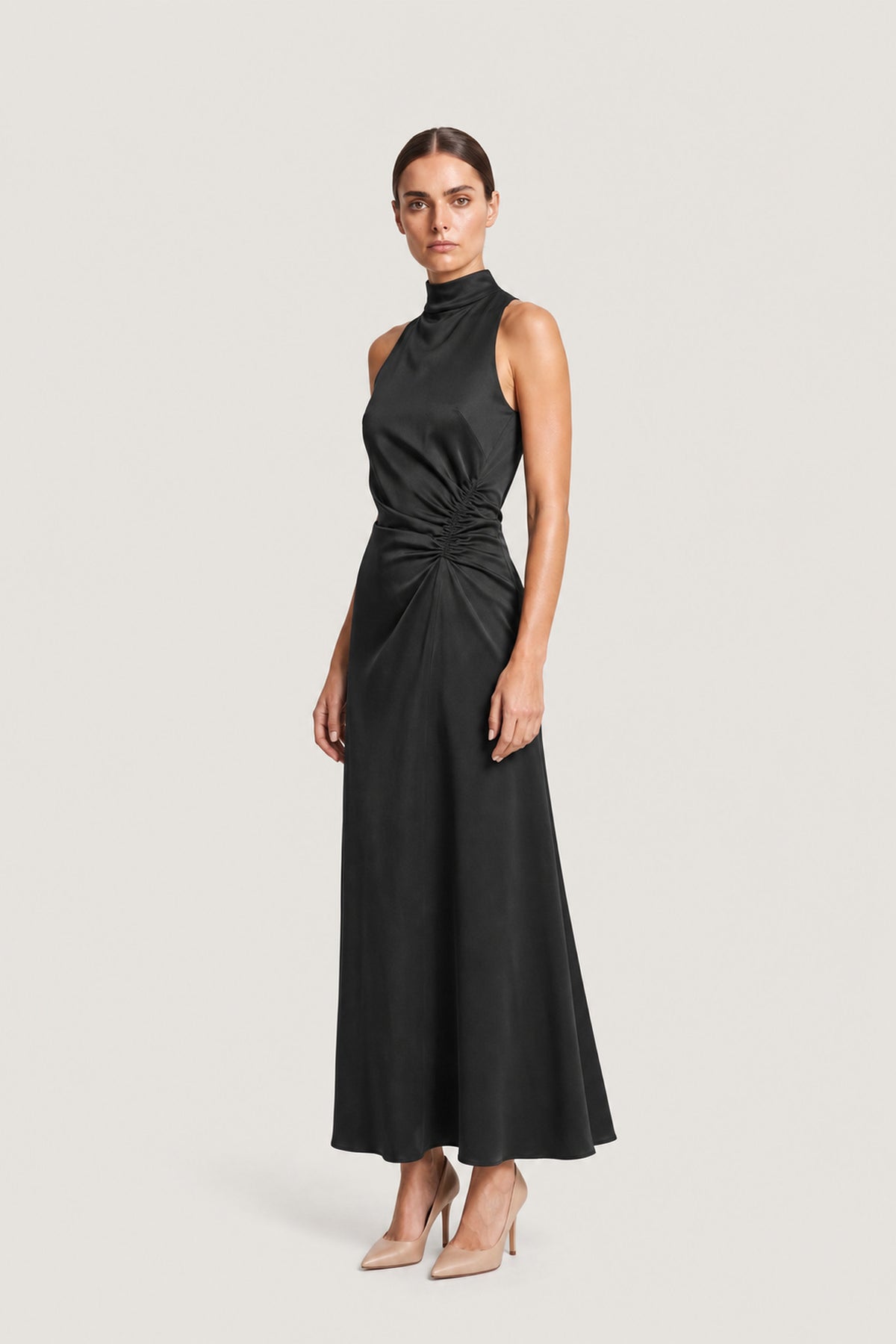 Ruched Draped Maxi Dress In Black