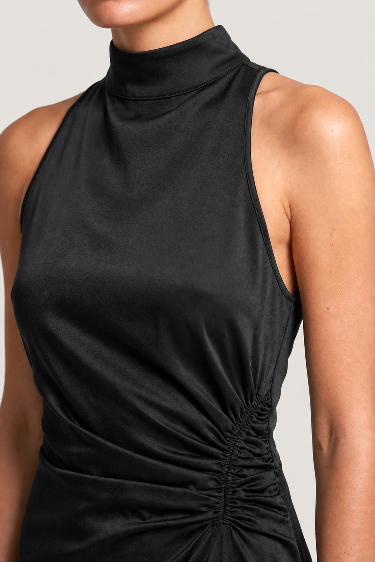 Ruched Draped Maxi Dress In Black