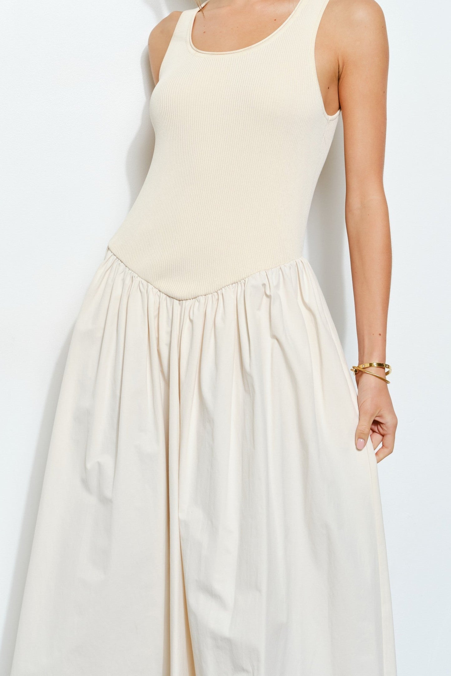 RIBBED KNIT COTTON FLARE MAXI DRESS