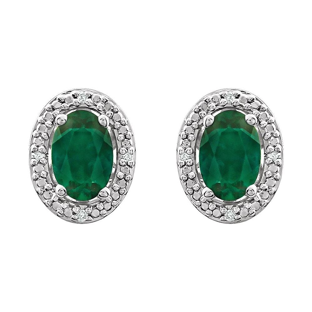 Natural Diamond and Lab Grown Emerald Earrings
