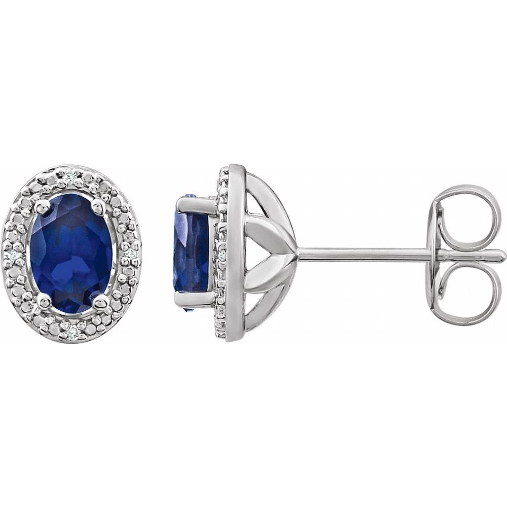 Natural Diamond and Lab Grown Sapphire Earrings
