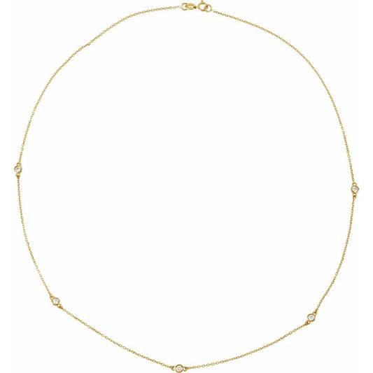Diamonds and 14k Yellow Gold 5 Stations Necklace