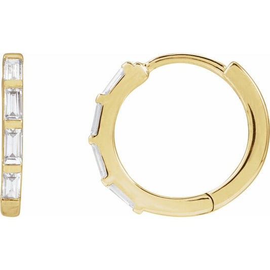 Diamonds and Gold Baguette Hoops